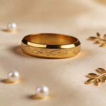 1pc Minimalist Wave Cherry Blossom Engraved Couple Rings, Waterproof Hypoallergenic Stainless Steel Pair Rings, Silver & Gold Dual-Color Cherry Blossom Wedding Rings, Romantic Valentine's Day Engagement Anniversary Gift, Suitable For Men And Women - Multicolor - View 3