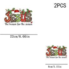 1/2/3 piezas Pegatina de transferencia de calor con eslogan en inglés, textura múltiple, JESÚS, gorro de Navidad, bastón de caramelo, estilo vintage americano navideño religioso DIY, apta para camisetas, sudaderas, bolsas de lona, cojines - Multicolor - Ver 8