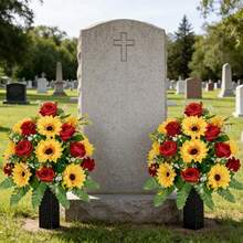 Flores Artificiais para Cemitério, Buquê Memorial para Cemitério, Flores Artificiais para Decoração de Cemitério, Arranjo Floral Resistente ao Desbotamento para Uso Externo, Adequado para Lápides, Pedras Tumulares e Cemitérios, Flores para Cemitério, Decoração de Cemitério - Multicolorido - Visão 4