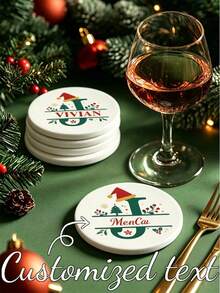 1pc Customized Personalized Christmas Letter-Shaped Ceramic Tray, Absorbent Drink Coaster, Customizable Name, Christmas Letter Design, Suitable For Beverages, Tea Cups And Coffee Cups, Home And Restaurant Decor, Essential Holiday Gift, Christmas Decoration, Fashion Design - Multicolor - View 4