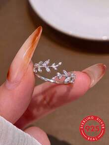 1pc S925 Sterling Silver Delicate Open Leaf Branch Ring, Fresh Forest Aesthetic, Elegant Minimalist Cool Tone, Fashionable Niche Luxury, Versatile Daily Commute Jewelry For Women - Branches and Leaves - View 1