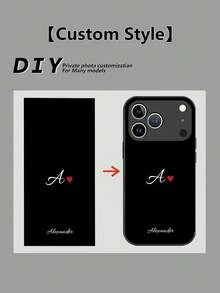 1pc Customized Initial DIY Name, Ins Style Multi-Color Small Heart Pattern Liquid TPU Full Edge + Tempered Glass Material Shockproof Scratch-Resistant Phone Case Compatible With Apple Duo/18ProMax/17ProMax/16Pro/15/14Plus/13Pro/12ProMax/11/XsMax/8/7/6Plus And S26Ultra/S25Plus/S24 & A Series & / Phone Accessories - Black - View 9