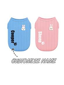 [Personalizado]Ropa para mascotas con nombre personalizado Chaleco y camiseta para gato y perro Cómoda y linda Impresión por transferencia de calor Patrón de conejo Regalo perfecto para perros! - Multicolor - Ver 2