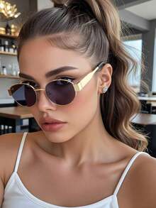 3pcs Women's Oval Bohemian Fashion Glasses, INS Beach Accessories Vintage Y2K Suitable For Daily Wear - 3pcs - Gray, Brown, Green - View 2