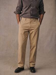 Minimalist Basic Straight Leg Trousers For Men Relax Fit 100% Cotton Casual Formal Work Slacks With Belt Loops - Khaki - View 2