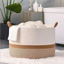 Bohemian Style Dual-Color Cotton Rope Storage Basket With Tassels And Rope Handles, Soft Woven Decorative Laundry Basket, Large Capacity Storage Basket For Blankets, Toys, Clothes, Plants, Housewarming Gift, Baby Shower Gift - Brown - View 8