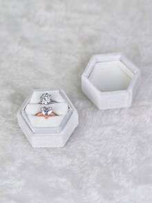 Valentine's Day White Hexagonal Velvet Vintage Wedding Proposal Ring Box, Single Ring/Pair Ring Holder, High-End Mori Style Wedding Exchange - Multicolor - View 11
