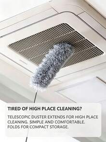 1pc 140cm Feather Duster For Home Dusting, Ceiling Cleaning, Electrostatic Dust Adsorption, Spring Cleaning, Extendable Telescopic Duster - Grey - View 7