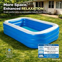 1pc Extra Large Inflatable Swimming Pool, Thickened Wear-Resistant Leak-Proof Inflatable Water Pool, Portable Foldable Full-Size Adult Pool, Suitable For Backyard Garden Patio Lawn Summer Water Party Outdoor Family Entertainment - Blue - View 8