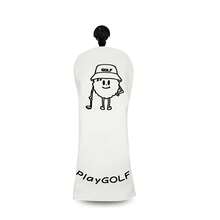 Minimalist Cartoon Character Golf Club Headcover, Fun Line Embroidery, Thick Padded, Fits Universal 1/3/5 Wood, Fresh Versatile Unisex Golf Protective Cover, Summer Workout Accessory - White - View 10