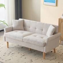 Grey 2 Seat Sofa - Modern Velvet Chenille Fabric Couch - Beige 2 Seat - View 2