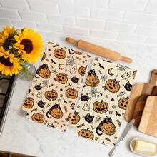 2pcs Halloween Cartoon Black Cat Pumpkin Seamless Pattern Kitchen Towels, Rectangular Microfiber Kitchen Towels, Dish Cloths, Scouring Pads, Hand Towels, Cooking Baking Tea Towels, Kitchen Decor, Housewarming Gift, Birthday Gift, Bathroom Cleaning Wipes, Decorative Towels - Multicolor - View 7