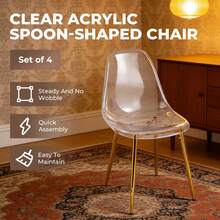 Glam Gold Acrylic Dining Chairs - 4 Piece Set - Golden - View 2