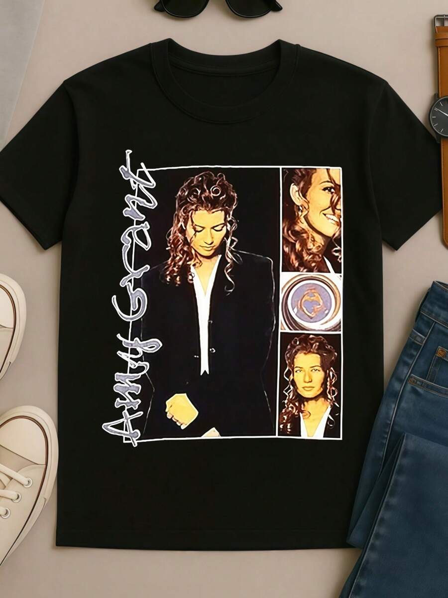Amy Grant Retro 90s Christian Pop Multi Shot Signature Collage Unisex Casual Tee - 黑色 - 查看 1