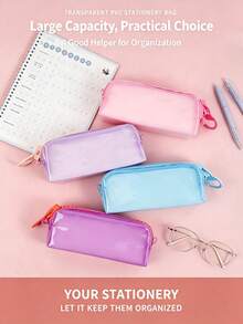 1PC/4pcsBack To School Macaron Clear PVC Pencil Case, Candy Color Portable Zipper Stationery Bag Transparent Pen Pouch For Girls Students Exam Daily Carry Stationery Pencil Case - Multiple Styles - View 7