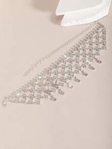 1PC Glamorous Sparkling Rhinestone Necklace, Bridal Wedding Banquet Dress Women's Fashion Jewelry Accessory - Silver - View 2