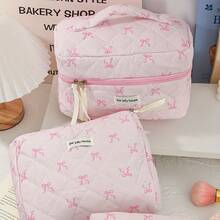 1 buah Tas Kosmetik Segi Delapan Kecil, Motif Pita, Desain Segi Delapan, Portabel, Dapat Memuat Lipstik, Bedak Padat, Lip Gloss, Perlengkapan Makeup, Tas Makeup Portabel Pita Merah Muda, Penyimpanan di Rumah, Perjalanan, Perlengkapan Sekolah - Tas kosmetik dan rias wajah - View 18