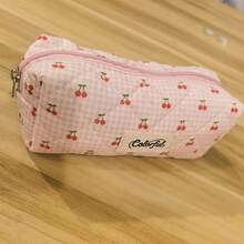 Style Cherry & Plaid Quilted Pencil Case, Soft Cotton Filled Stationery Bag, Student Portable Makeup Bag, Back To School Essential, Desktop Storage & Travel Makeup Bag - W - View 9