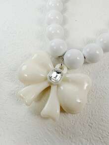 imoli 1pc/Fashion Bohemian Vacation Style Resin Faux Pearl Acrylic Heart Pendant Necklace, Suitable For Women Beach Party, Daily Wear Jewelry Gift - 32815-nek-white-eP - View 7