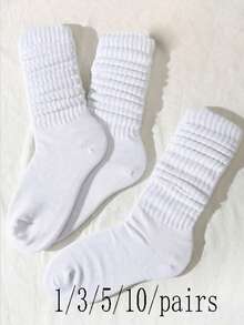 10/5/3/1 Pair Women's Solid Color Casual Socks, Knee-High Socks, Slouch Socks, Mid-Calf Socks, Tights, All-Season, Boot-Style, Knitted Socks, For Gifts To Friends And Family - Multicolor - View 4