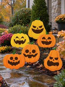 6pcs Thanksgiving Pumpkin Decor Set, Large Pumpkin Porch Sign, Wooden Indoor/Outdoor Decoration For Home Front Door, Stairs, Dining Table Centerpiece, Autumn Harvest Festival, Halloween Party Decoration - Multiple Styles - View 9