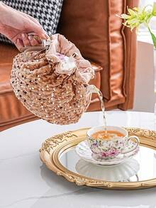 1pc Beaded Decor Teapot Cozy, Champagne Color - Multicolor - View 1