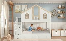 Kids Bed Frame - Bed Frame 90x200cm - Natural and White - View 10