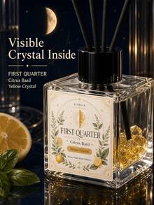 EVODUCK ناشر عطر بقصبات كريستالية على شكل هلال 50 مل، زيت عطري من الحمضيات والريحان، يحتوي على كريستال أصفر، يأتي مع 4 قصبات ألياف، ديكور غرفة جميل على شكل هلال، هدية عيد ميلاد لها، عطر للمساحات الصغيرة في غرفة النوم والحمام والمكتب والرف، هدية ديكور المنزل - عطر متنوع - مشاهدة 6