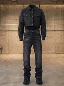 Men's Korean Style Gray Fashion High Street Loose Casual Straight Leg Denim Jeans - Grey - View 1