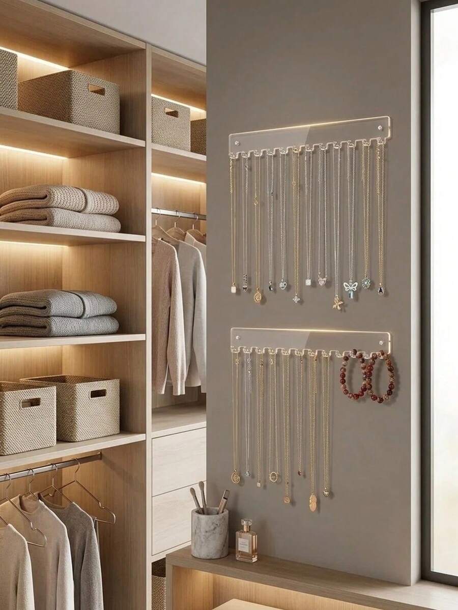 1pc Acrylic Jewelry Organizer Stand,Multifunctional Necklace Jewelry Display Holder,Jewelry Storage Rack For Necklaces, Earrings, Bracelets And Rings,For Bedroom, Bathroom, Vanity And Makeup Table,Space-Saving Room Decor,Jewelry Storage Oraganizer - Clear - View 1
