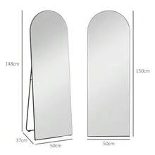 Full-Length Freestanding Mirror, 150 X 50 Cm, With Stand, Arched Design, Shatterproof Film, For Living Room, Bedroom, Black - 黑色 - 查看 3