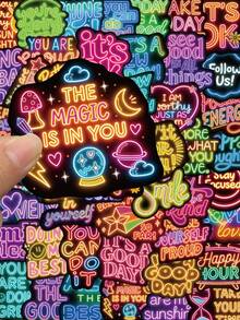 50pcs Positive Affirmation Quote Neon Stickers Neon Light Aesthetic Decal DIY Scrapbook Phone Fridges Drum Laptop Suitcase Decorative Stickers - Multicolor - View 10