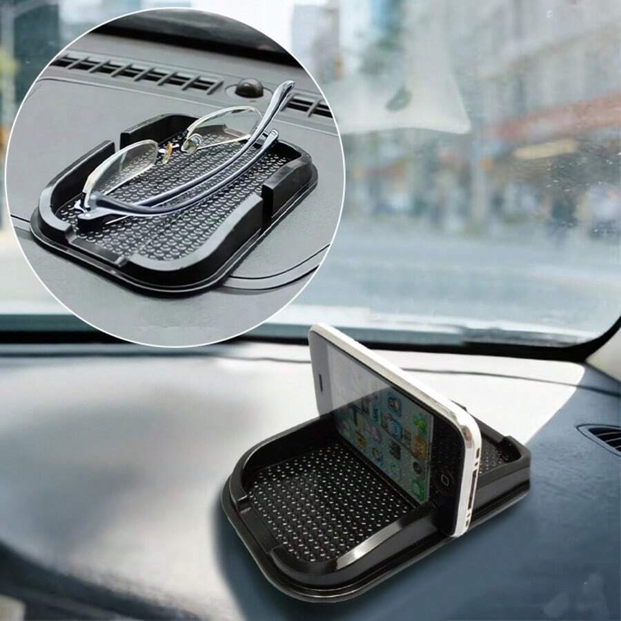1PC Black Car Dashboard Anti-Slip Mat, Heat Resistant, Non-Slip, Securely Holds Phone And Miscellaneous Items Without Sliding - 1pc Non-slip Phone Stand Mat - View 1