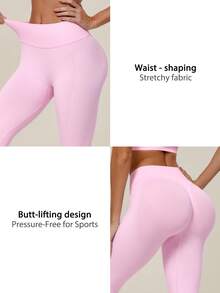 TimeOff Women's 1pc Solid Color Tummy Control Butt Lifting Slimming Sports Mid-Length Shorts - Pink - View 4