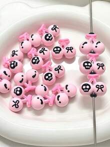 2pcs 20*16*20mm Sweet Cool Pink Skull Cherry Hollow Beads, Hand-Painted Cartoon DIY Handmade Hair Clip Phone Chain Material - Skull Cherry - View 2