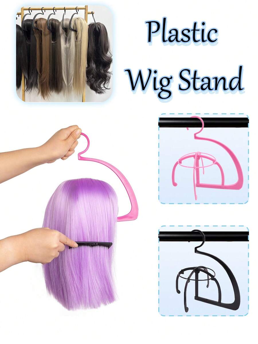 nunify Stand Wig Plastik, Rak Wig Gantung, Dapat Menggantung Banyak Wig, Warna Hitam Pink, Tahan Lama, Braket Kait Wig yang Dipasang di Dinding, Tempat Penyimpanan dan Penataan Wig, Desain Praktis untuk Latihan dan Pengeringan Wig.