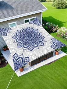 1 pieza Toldo de jardín/patio/playa impermeable y resistente al sol, con patrón bohemio de flor mandala degradada verde, engrosado, con cuerda incluida (sin marco) - A - Ver 1