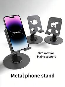 720° Rotatable Foldable Metal Phone Stand, Cute Hollow Animal Cutout Design Adjustable Desktop Phone Holder, Portable Universal Smartphone Stand, Suitable For Office, Bedroom, Video Streaming And Video Calls - Multicolor - View 4