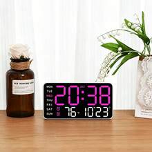 Bedroom Large Digital Alarm Clock, Temperature, Date And Weekday Display, Adjustable Brightness And Volume, Desktop Or Wall-Mounted, Modern Home And Office Clock - White Shell Pink - View 2