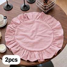 1pc/2pcs/6pcs Korean Style Solid Color Round Placemats, Sweet Princess Style Candy Color Tablecloth With Ruffle Edge, Cute Food Plate Heat-Insulating Background Mat - Multicolor - View 15