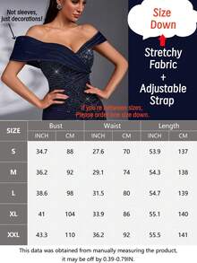 IBTRLY Elegant 3D Off-Shoulder Beaded Sequin Patchwork Elastic Fabric Waist Rhinestone Tie Adjustable Slit Mermaid Evening Gown For Formal Dinner Wedding - Navy Blue - View 5
