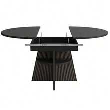 Extendable Dining Table With Open Storage Compartment In The Legs, Multifunctional Space-Saving Table For Small Rooms, Living Rooms And Dining Rooms, Thick Tabletop, Rounded Corners, Black Color. - 黑色 - 查看 3