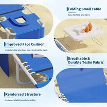 Juego de 2 bancos reclinables de exterior para jardín - 3 en 1 con orificio facial y mesa lateral plegable - 5 posiciones ajustables,estructura textilene resistente,Ideal para piscina, terraza y patio - Azul marino - Ver 5