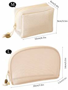 1/3pcs Large Capacity Macaron Color Mesh Makeup Bag, Fresh Style, Premium Quality, Beige Multifunctional Mesh Storage Bag; Portable Zipper Pouch/Travel Toiletry Bag, Suitable For Home Or Office, Also An Excellent Gift For Friends; Bohemian Style, Can Also Be Used As Swimming Beach Bag - Beige - View 12