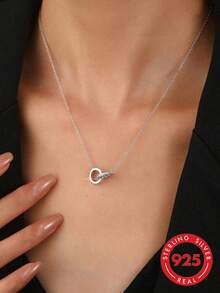 1 Stück S925 Sterling Silber Luxus Romantisches Ineinandergreifendes Ring Design Damen Halskette, Minimalistisch Elegant Tägliches Pendeln Date Vielseitige Atmosphäre Schmuck, Exquisites Urlaubsgeschenk für Freundin - Ring - Übersicht 3