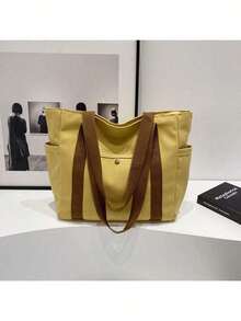 2 Large Capacity Canvas Tote Bags, Multi-Pocket Shoulder Bags, Reusable Shopping Bags, Comfortable Handles, Easy To Carry, Suitable For Daily Use And Gifts, Portable Handbags, Applicable For School, Work, Travel And Shopping - Multicolor - View 13