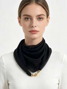 1pc Solid Color Lightweight Sheer Chiffon Scarf With Magnetic Buckle, Translucent Square Neck Scarf, Minimalist Vintage Gold Bead Buckle Slouchy Scarf, Versatile Office Commute Casual Decorative Neck Scarf, Essential Neck Scarf For Young People For Travel And Photography - Multicolor - View 7
