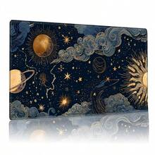 A Playmat Featuring A Design Of Celestial Bodies-Such As The Sun, Moon, Saturn, And Stars-Making It Perfect For Trading Card Games. This Vintage-Style Astronomical Pattern Makes For An Excellent Gift. - A - View 5