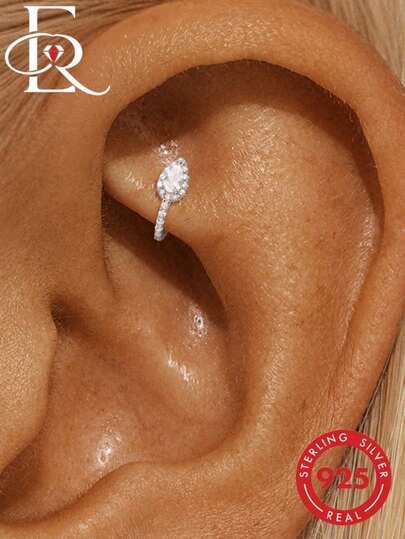 EleRunis 1PC 925 Sterling Silver Water Droplet CZ Rook Conch Hoop Earrings 18K Gold Plated Upper Ear Cartilage Helix Studs For Women Daily Wear Party