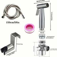 Toilet Bidet Sprayer Set, Includes T-Adapter, Hose And Bracket All-In-One Kit, High Water Pressure Bathroom Handheld Sprayer, Suitable For Personal Hygiene And Home Cleaning - Silver - View 7
